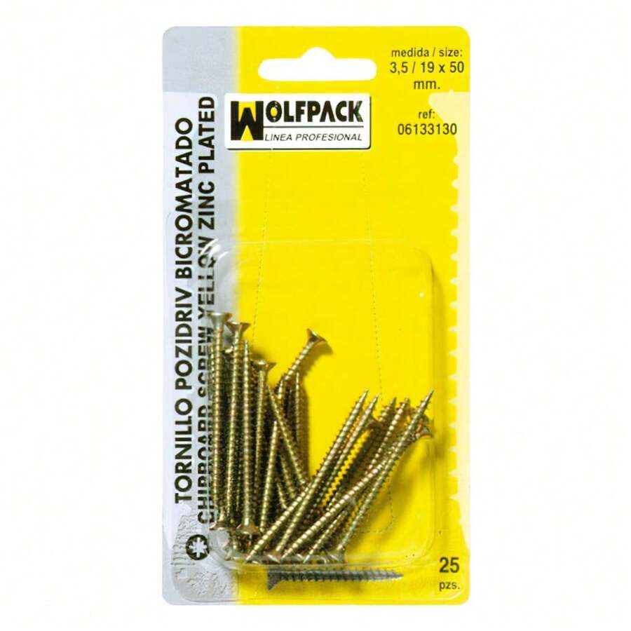 Pozidriv Bichromate Lag Screw 3.5/19x 50 Mm. (25 Pieces) - Yellow - View 1