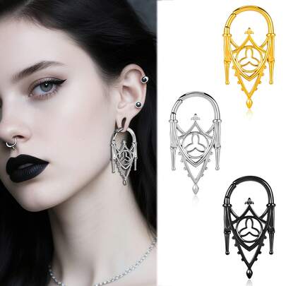 1pc Halloween Vintage Gothic Hollow Castle Earrings Ear Weights, Minimalist Fashion Ear Tunnels Ear Plugs Retro Punk Holiday Gift Jewelry Women Men New Arrival Gifts