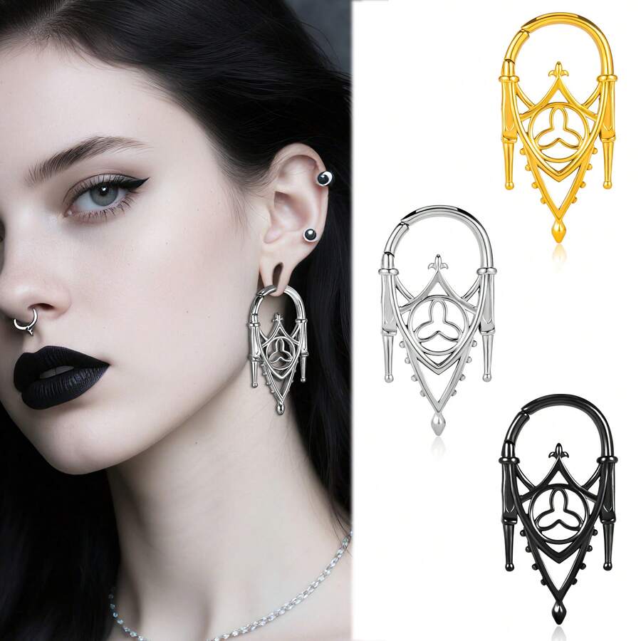 1pc Halloween Vintage Gothic Hollow Castle Earrings Ear Weights, Minimalist Fashion Ear Tunnels Ear Plugs Retro Punk Holiday Gift Jewelry Women Men New Arrival Gifts - style-1 - 查看 1