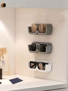 2 件眼鏡收納架,臥室床頭免打孔抗壓壁掛太陽眼鏡展示架,珠寶雜物收納收納架,適用於臥室梳妝台、梳妝台、免鑽孔眼鏡收納架、浴室壁掛式太陽眼鏡收納架（透明）