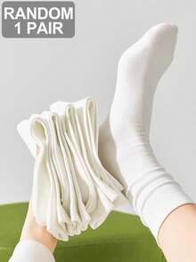 1/4 Pair White Simple Women Breathable Moisture-Wicking Casual Mid-Calf Socks For Spring/Summer, Fall