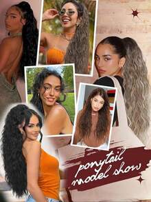26Inch Black Hair Claw Clip Ponytail Extension Long Curly Wavy Ponytails Synthetic Clip In Fake Ponytail Hairpieces For Women Long Corn Wave Pony Tails Hair Extensions For Girl Fluffy Natural Looking Synthetic Clip In Ponytail For Daily Use Chocolate Brown - Multicolor - View 7