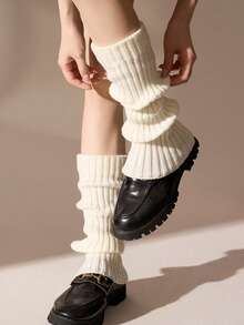 1 Pair Women's Knitted Leg Warmers, Ribbed Knit, Solid Color, Simple, Warm, Practical Accessory Leg Warmers, Minimalist Daily Accessory Leg Warmers, Fashion Accessory Leg Warmers For Women And Girls, Autumn/Winter