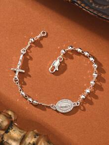 1 pieza Pulsera religiosa de la Virgen María con cuentas hechas a mano con láser y pulsera de la Virgen María con cuentas lisas, adecuada para regalar a amigos y usar a diario o en ocasiones, para mujeres