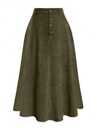 Falda A-line minimalista con cierre de botones delantero, para uso casual diario en tallas grandes