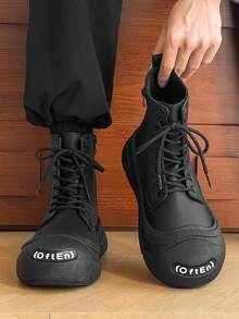 Herren Herbst/Winter Neue Hochschaft Reißverschluss Schwarze Stiefel, Sport Metall Ösen Schnürung Seitlicher Reißverschluss - Schwarz - Übersicht 1