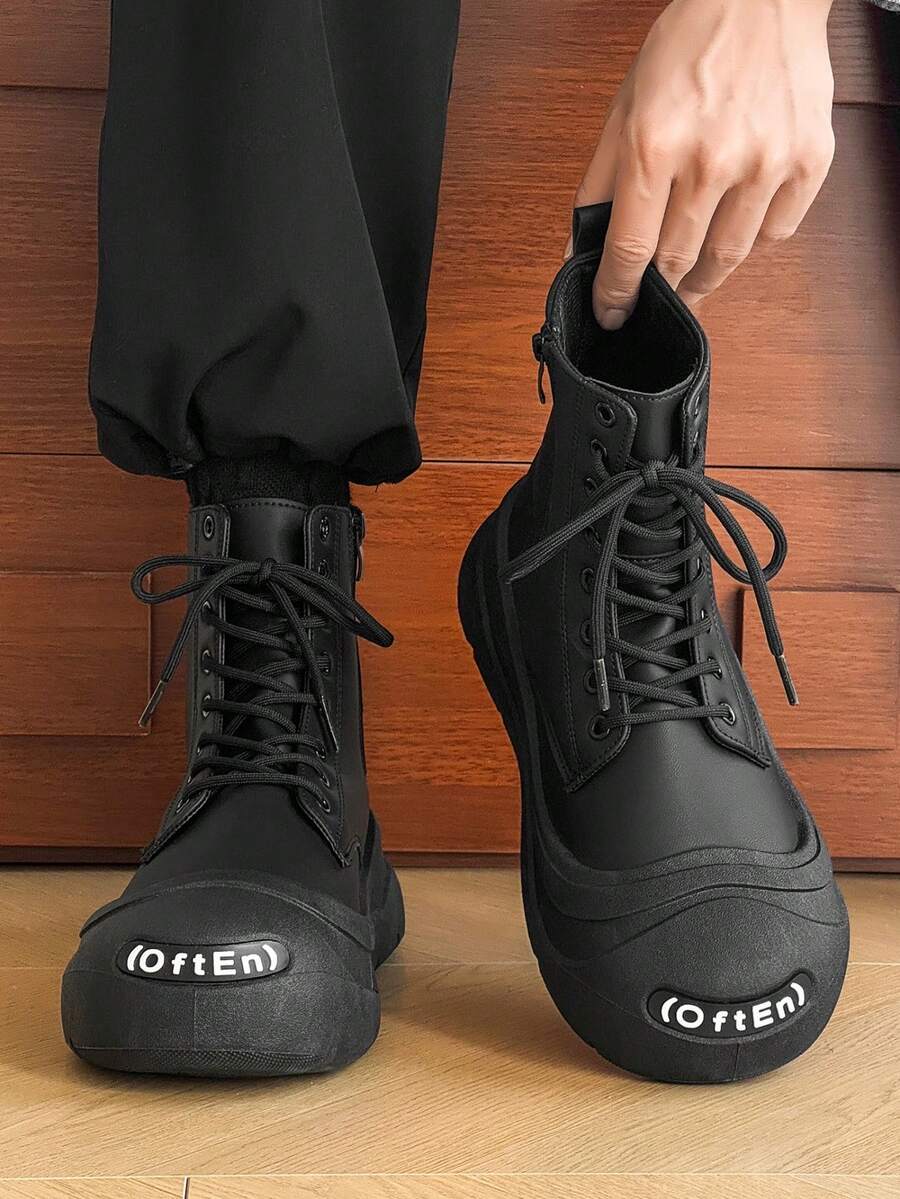 Herren Herbst/Winter Neue Hochschaft Reißverschluss Schwarze Stiefel, Sport Metall Ösen Schnürung Seitlicher Reißverschluss - Schwarz - Übersicht 1