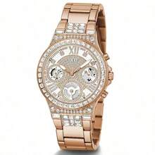 Guess Reloj de mujer elegante analógico multifunción de cuarzo GW0464L2 con caja con cristales y correa de acero inoxidable dorado, reloj de lujo para mujer adecuado para fiesta, uso diario, decoración y regalo de vacaciones para mujeres GW0320L3