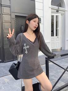 【2026 早秋新発売】レディース スパイシー クロス ハイクオリティ ストーンリザーブ T シャツ 早秋 デザイン性豊富 Ｖネック ロングスリーブ シェイプアップ スリム効果 リボン締め トップス / レディース Ｖネック ロングモデル カーディガン ウエストベルト付き シェイプアップカット ジュエルデコレーション エレガント & 可愛い カーディガン ファッショナブル 保温性あり 秋冬 パーフェクトアイテム 新モデル - グレー - チェックする 3