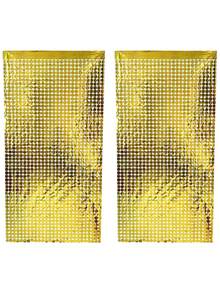 2pcs Square Beaded Curtain, Party Decoration, Birthday Wedding Backdrop Supplies - Gold - View 10