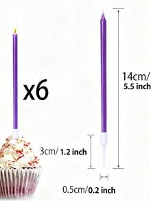 6支紫色直蜡烛，高品质蜡烛，适用于生日派对、蛋糕装饰，适合生日、派对、婚礼、节日等场合。 - 紫色 - 查看 2