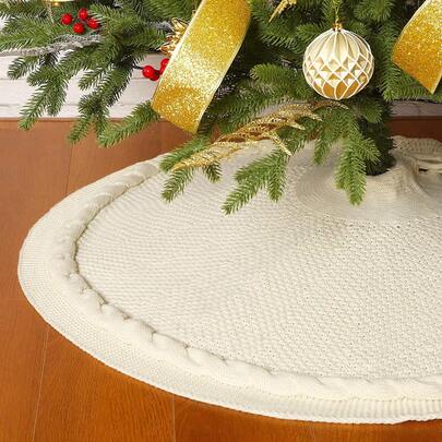 Sattiyrch - Falda de árbol de Navidad de punto, de lujo, de punto grueso, rústico, decoración para árbol de Navidad (crema, 36 pulgadas)
