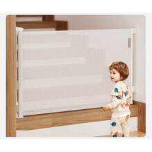 RongPin Puerta de Seguridad para niños86CM de Alto se extiende hasta 140CM de Ancho Interior y Exterior Pasillo Cocina Puerta de Seguridad de Malla para Perros y Mascotas para escaleras 140CM - Blanco - Ver 1