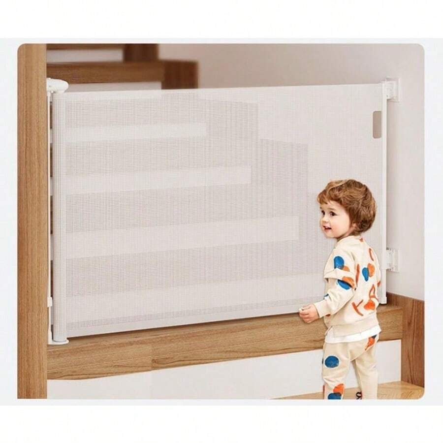 RongPin Puerta de Seguridad para niños86CM de Alto se extiende hasta 140CM de Ancho Interior y Exterior Pasillo Cocina Puerta de Seguridad de Malla para Perros y Mascotas para escaleras 140CM - Blanco - Ver 1