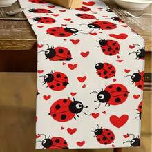 1 pièce Chemin de table coccinelle en forme de cœur, en fibre de polyester, tissé à la machine, convient pour les rassemblements familiaux intérieurs et extérieurs, un style universel pour de multiples occasions, et idéal pour la décoration de table dans les cuisines et les salles à manger.