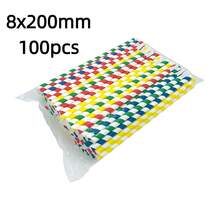 100 قطعة/عبوة قش ورقي ملون بالخطوط للاستخدام مرة واحدة - 8*200 مم و 0.31*7.87 بوصة | قش للمشروبات الحليبية والآيس كريم، لاستخدام تجاري، مناسب لخدمات الإطعام وديكورات حفلات عيد الميلاد