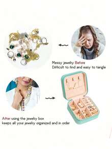 1 pieza Caja de almacenamiento de joyas de viaje portátil, Estuche de joyas de PU, Organizador de joyas de gran capacidad, Bandeja de exhibición de joyas, Soporte para anillos, Soporte para perfumes, Material PU resistente al agua y a la oxidación para proteger eficazmente sus joyas, Adecuado como regalo para madres, mujeres, maestros, amigos y familiares