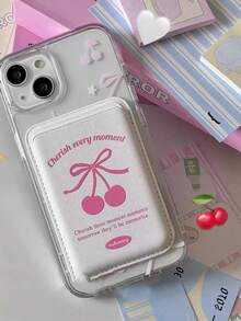 1 件韩式卡通樱桃磁吸卡夹，公共交通卡皮革卡套，适合 17/16/15 Pro Max/13/14/12 磁吸手机壳（不含手机壳） - 彩色 - 查看 7