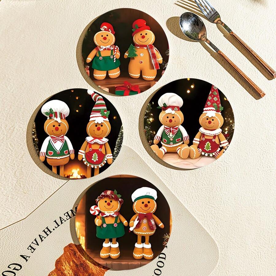 Christmas Gingerbread Man Coasters, Add A Sweet Touch To Your Holiday With These Wooden Coasters, Suitable For Coffee, Tea And Beverages, An Ideal Choice For Home And Restaurant Decor, Gingerbread Man Coasters, Snowman Coasters, Gingerbread Christmas Decor, Holiday Tableware, Holiday Themed Decor, Durable Wood, Holiday Shoppers, Gift Buyers