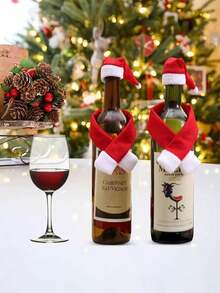 2pcs/20pcs Christmas Red Wine Bottle Decorative Hat, Party Red Wine Bottle Scarf Hat, Christmas Wine Bottle Cover