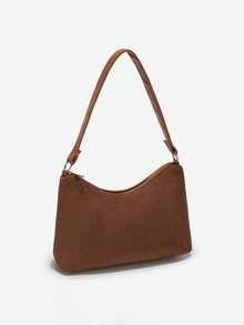 New Chocolate Brown Underarm Bag, Autumn/Winter New Corduroy Shoulder Bag, Plush Leather Handbag, Suitable For Women, Girls, Ladies, Students, Shopping, Strolling, Holidays, Gifts - Brown - View 1
