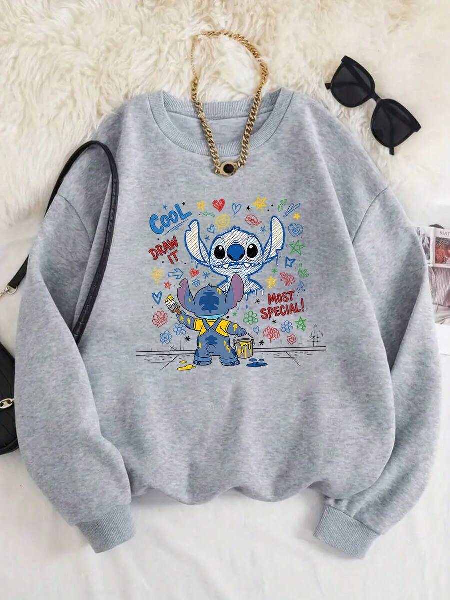 Wearing A Stitch Gray Sweater On Halloween, Adorned With Pumpkin And Ghost Elements, Is Both Childlike And Festive - Xám - Xem 1