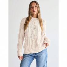 2025  Women's Oversized Cable Knit Crewneck Sweaters - 奶油 - 查看 2