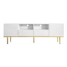 Modern TV Stand, TV Unit With Gold Legs And Gold Trim - White + Particle Board + 60-69 Inches - View 2