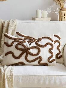 1pc/2pcs Set Semi-Circle Geometric Pattern Pillow Case, Canvas Circle Velvet Embroidery Crafted Square Cushion Cover, For Daily Use In Bedroom, Living Room, Sofa, Yard, Garden Decor, Without Core 30*50cm 45*45cm - Coffee Brown - View 3