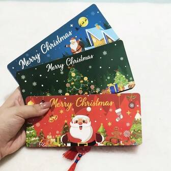 2 Packs Christmas Cash Bags And Gift Card Holders - Santa Claus Snowflake Tree Pattern "Merry Christmas" Text Design - Red, Green, And Blue Paper Gift Bags, Suitable For Christmas, Birthdays, And Thanksgiving - Holiday Decorative Style