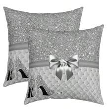 2pcs Bohemian Style Geometric Shiny Beaded Pattern Pillow Covers, 45x45cm, Polyester Luxury Silver & Black Translucent Beads, Zipper Closure, Farmhouse Decor Cushion Covers Suitable For All Room Types, Machine Washable - Pillow Insert Not Included, All Season Decorative Pillows - Multicolor - View 8