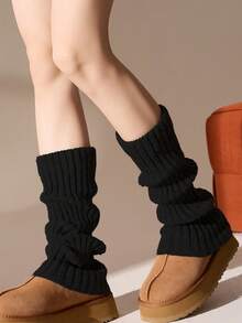1 Pair Women's Knitted Leg Warmers, Ribbed Knit, Solid Color, Simple, Warm, Practical Accessory Leg Warmers, Minimalist Daily Accessory Leg Warmers, Fashion Accessory Leg Warmers For Women And Girls, Autumn/Winter