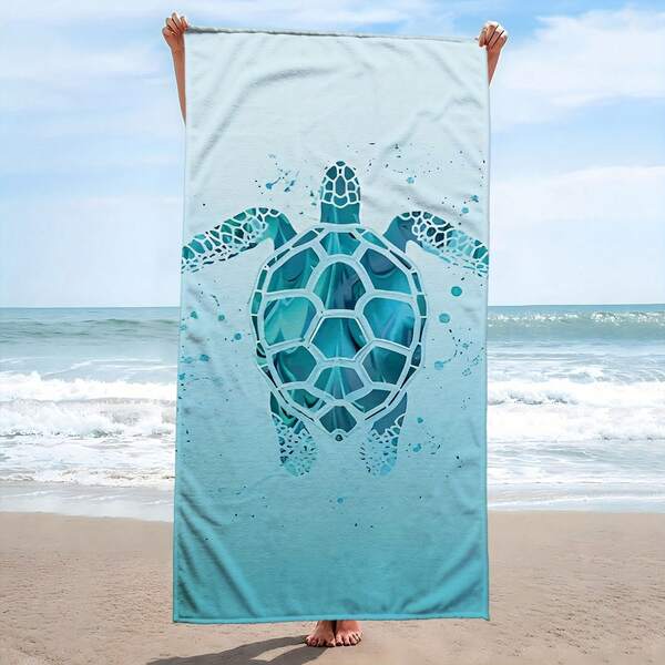 Serviette de plage en microfibre motif tortue de mer - Style tropical en polyester, lavage à la main, forme oblongue imprimée, thème côtier, tissu tricoté, 250g/m², idéal pour la natation, la plongée, le surf, le yoga, le camping