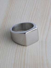 1pc Minimalist Business Style Metal Polished Square Wide Band Fashion Men's Stainless Steel Ring Hip Hop Accessory - Square - View 13