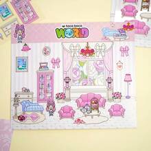 Toca Boca păpușă roz magazin de dulciuri scenă viața de zi cu zi DIY lucrat manual scrapbooking autocolante copii jucării - Roz praf - Vizualizare 5
