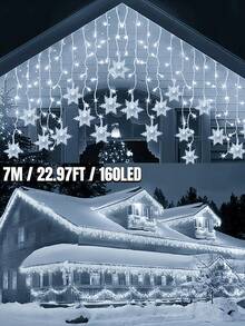 1PC 3.5M/7M Solar Snowflake Ice Column Light String -96/160LED, 8 Modes, IP65 Waterproof, Suitable For Christmas Trees, Houses, Families, Birthdays, New Year's, Walls, Windows, Halloween Parties, Weddings, Camping, Christmas Decoration - Black - View 14