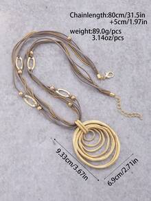 1 PC Vintage, Minimalist Bohemian-Style Alloy Pendant Necklace. It Features A Hollowed-Out Geometric Design And A 5-Layer Beaded Brown Suede Cord Chain. Suitable For Women's Daily Casual Wear, It Serves As An Exquisite Gift For Occasions Like Birthdays, Christmas, Halloween, And New Year.