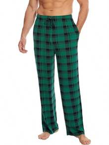 Mens Pajama Pants - Viscose Made From Bamboo, Soft Sleep Pants Comfy Drawstring Lounge Bottom With Pockets Sweatpantshalloween - 綠色格子 - 查看 7