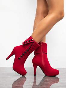 Women's Fashion Platform Thick Bottom High Heel Ankle Boots, Classic Red European And American Style Winter Boots, Red Heels - Red - View 3