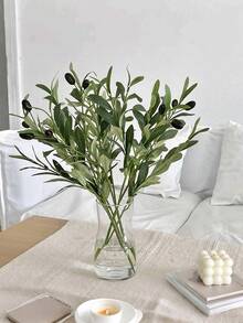 4 Pieces Of Artificial Plants - Green Plants - Olive Branch Stems - Olive Leaves - Fake Plants - Green Leaves - Fruits - Branches And Leaves For Home Office Use - Indoor And Outdoor DIY Wreaths For Decoration, Wedding Decoration, Valentine's Day Decoration, Birthday Anniversary Decoration, Home Decoration, Dining Table, Bathroom, Bedroom Decoration, Desk And Table Decoration, Halloween Decoration - Green - View 4