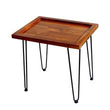 Large Mahogany Tea Table With Leaf Pattern, Coffee Table, Legs Made Of Lacquered Iron, For Use In The Living Room, On The Sofa Or In The Garden