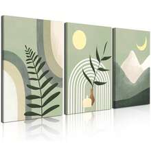 Conjunto de 3 peças de arte de parede em tela verde-sálvia elegante - impressões minimalistas para decoração de sala de estar, quarto e banheiro, sem moldura, 50 x 70 cm/19,68 x 27,55 polegadas - Multicolorido - Ver 3