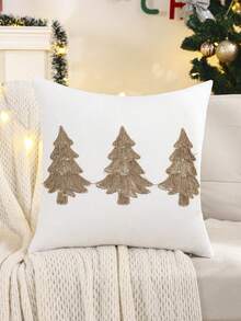 1 buah Sarung Bantal Dekoratif Natal, Kanvas Bordir Pohon Natal & Tali, Gaya Rumah Pertanian untuk Ruang Tamu, Kamar Tidur, Hadiah Liburan - Coffee Brown - View 9