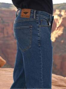 Men'S All-Season Stretch Faux Denim - Straight-Leg Mid-Rise Loose Fit Casual Pants With Belt Loops & Vertical Stripe Design | Comfortable Casual Attire For Outdoor & Daily Activities | Durable All-Season Versatile Faux Denim For Men, Stretch Faux Denim For Men Plus Size, Mens Skinny Fit Stretch Faux Denim, Faux Denim For Men Stretch, Mid Rise Stretch Faux Denim For Men, Regular Straight Faux Denim For Men,  Fashion, Longlasting Comfort, Urban Style, Comfortable Material, Relaxed - 藏蓝色 - 查看 6