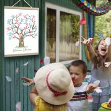 12x15 Inch Fingerprint Tree Canvas Guest Book, Gender Reveal Party Decorations, Baby Shower Party Supplies, Creative Gift