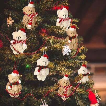 8 piezas de 12 cm de juguetes de oso de peluche mini articulados, juguetes de animales de peluche, muñeca de oso suave y diminuta para niños y niñas, decoraciones para pasteles de cumpleaños, bodas, regalos de graduación 2022, bolsas de fiesta (estilo navideño)