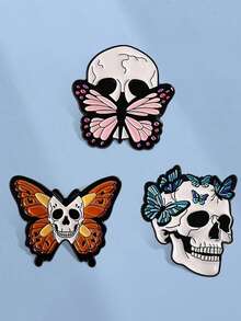 3Pcs Butterfly Skeleton Skull Enamel Pins Halloween Horror Brooches Fashion Lapel Badge Backpack Clothes Jewelry Gift For Friends