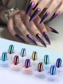 10pcs/Set Pearl Nail Powder Kit, Holographic Rainbow Glitter Powder For Nail Art And DIY Decoration, 10 Colors/Set, Nail Art Supplies, Nail Decorations, Nail Tools - 彩色 - 查看 1