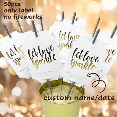 50 pezzi Etichette personalizzate per sparkler da matrimonio con foil dorato (sparkler non inclusi), etichette fai-da-te con nome e data, adatte per matrimoni, feste e celebrazioni