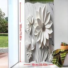 时尚3D立体花卉防水淋浴挂毯，带挂钩 - 现代浴室装饰，可机洗涤纶材质，防水防霉，轻便透气，不遮光。颜色可能因光线条件略有不同。包含12个挂钩 - 艺术浴室装饰。 - 彩色 - 查看 8